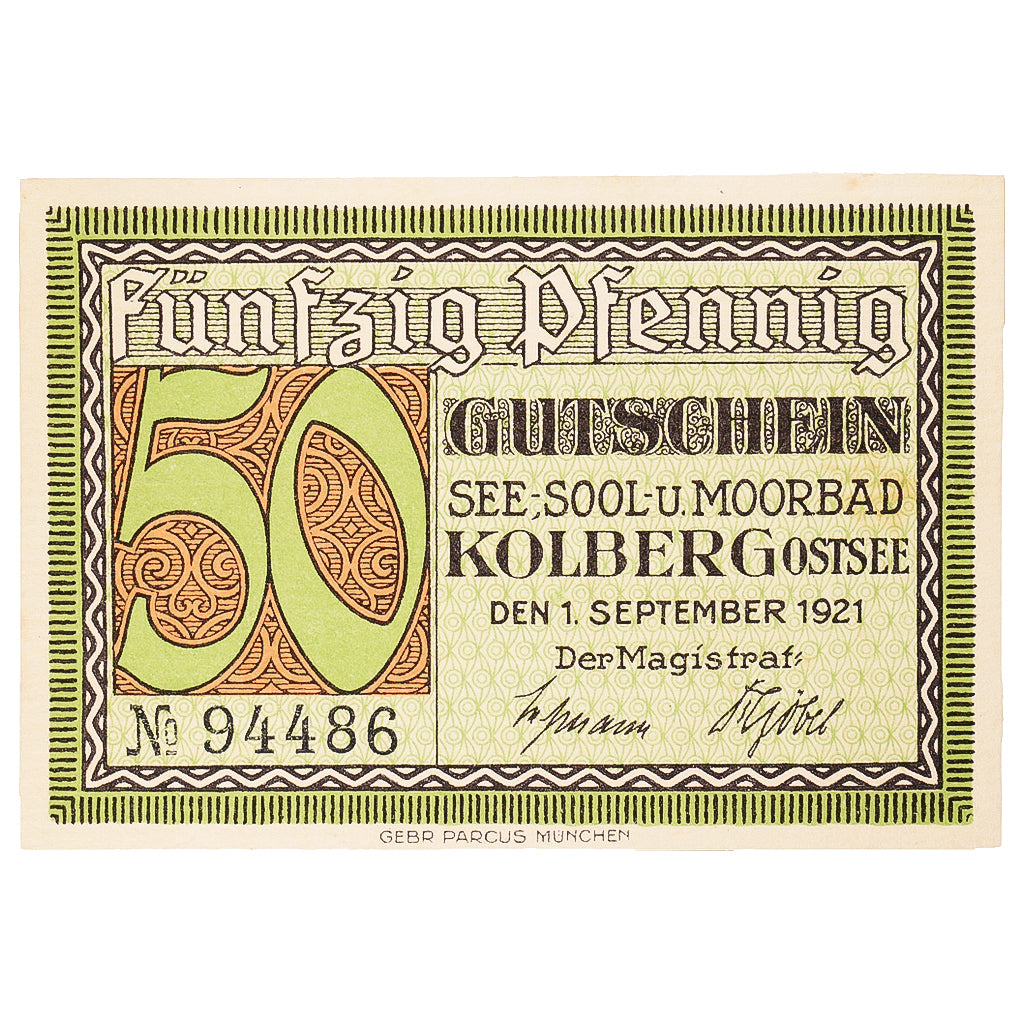 Banknot, Niemcy, Kolberg, 50 Pfennig, portrait 1921-09-01, UNC(63) Mehl:737.1