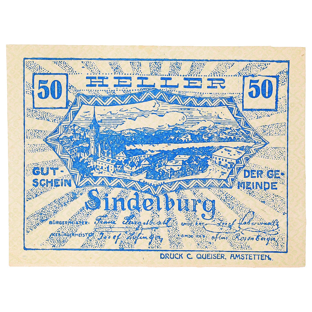 Banconote, Austria, Sindelburg, 50 Heller, village, 1920 SPL Mehl:FS 999a