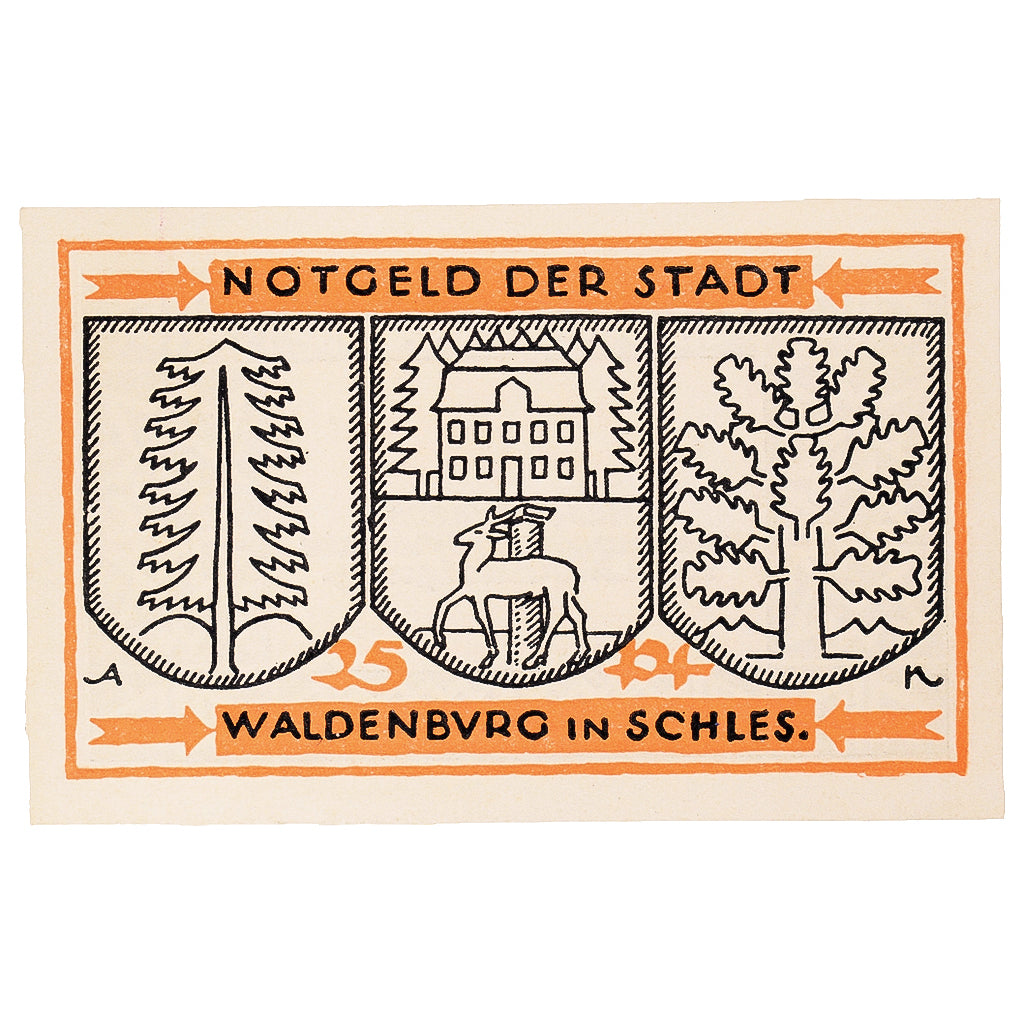 Nota, Alemanha, Waldenburg, 25 Pfennig, Forêt, 1921, UNC(63), Mehl:1371.13