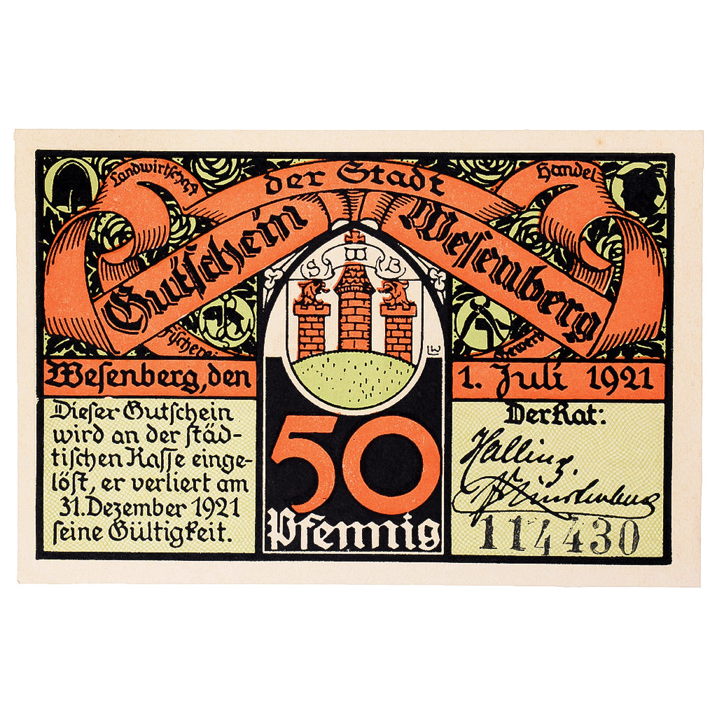 Banknot, Niemcy, Wesenberg, 50 Pfennig, pêcheur 1921-12-31, UNC(63) Mehl:1410.1a
