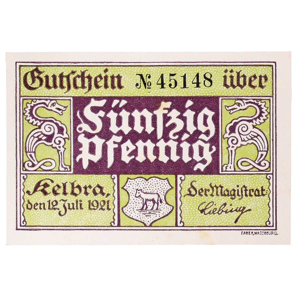 Banconote, Germania, Kelbra, 50 Pfennig, ruine, 1921 SPL Mehl:686.1