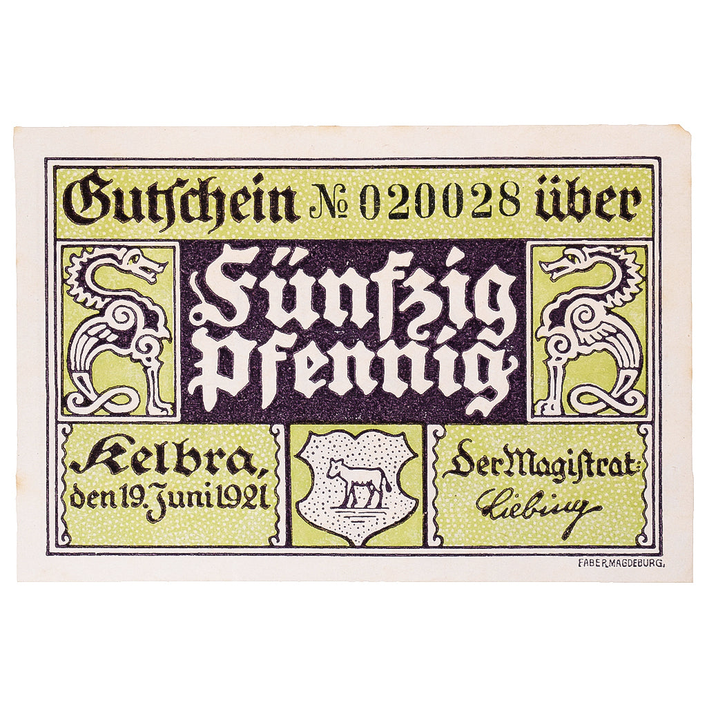 Geldschein, Deutschland, Kelbra, 50 Pfennig, château, 1921 VZ Mehl:686.1