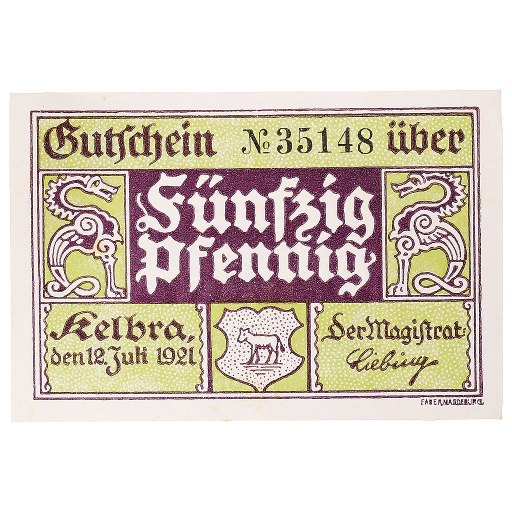 Banknot, Niemcy, Kelbra, 50 Pfennig, village 1921-06-19, UNC(63) Mehl:686.1