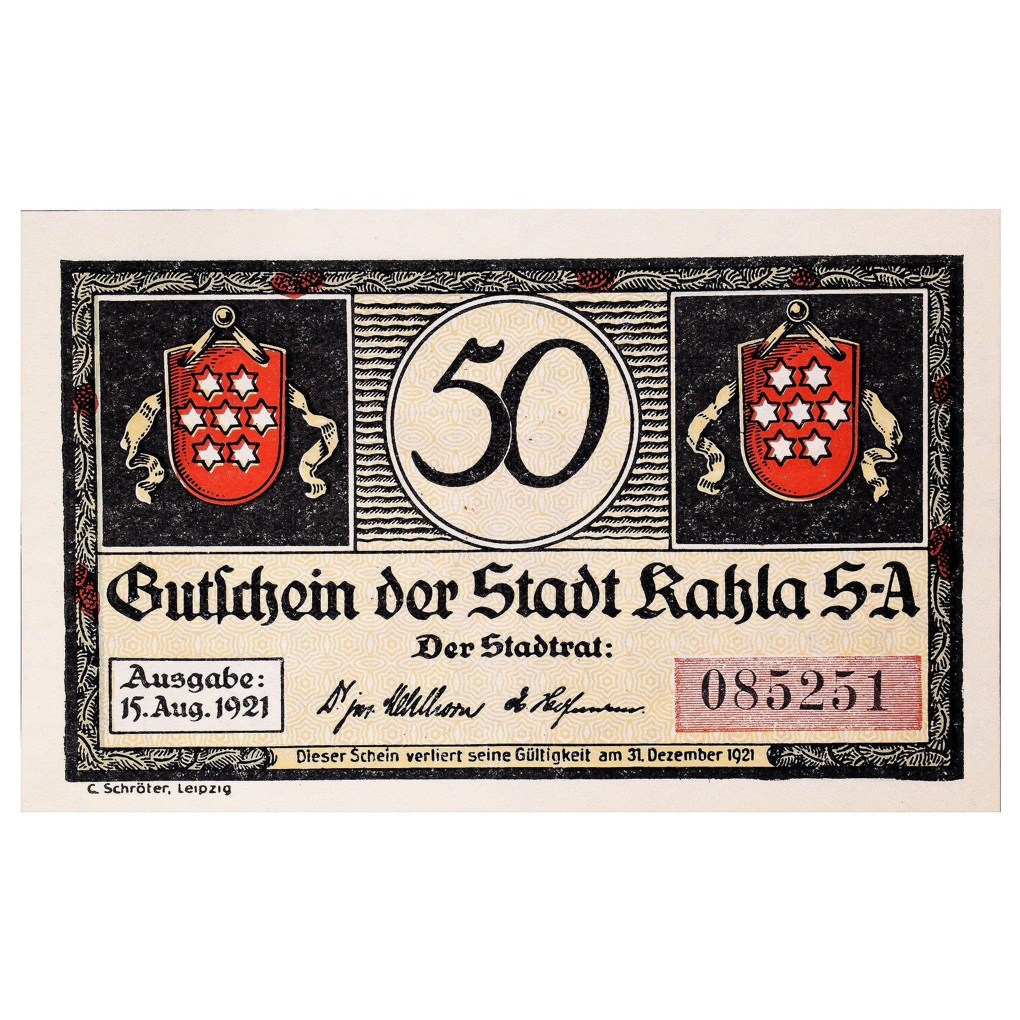 Geldschein, Deutschland, Kahla, 50 Pfennig, personnage, 1921, 1921-12-31, UNZ-