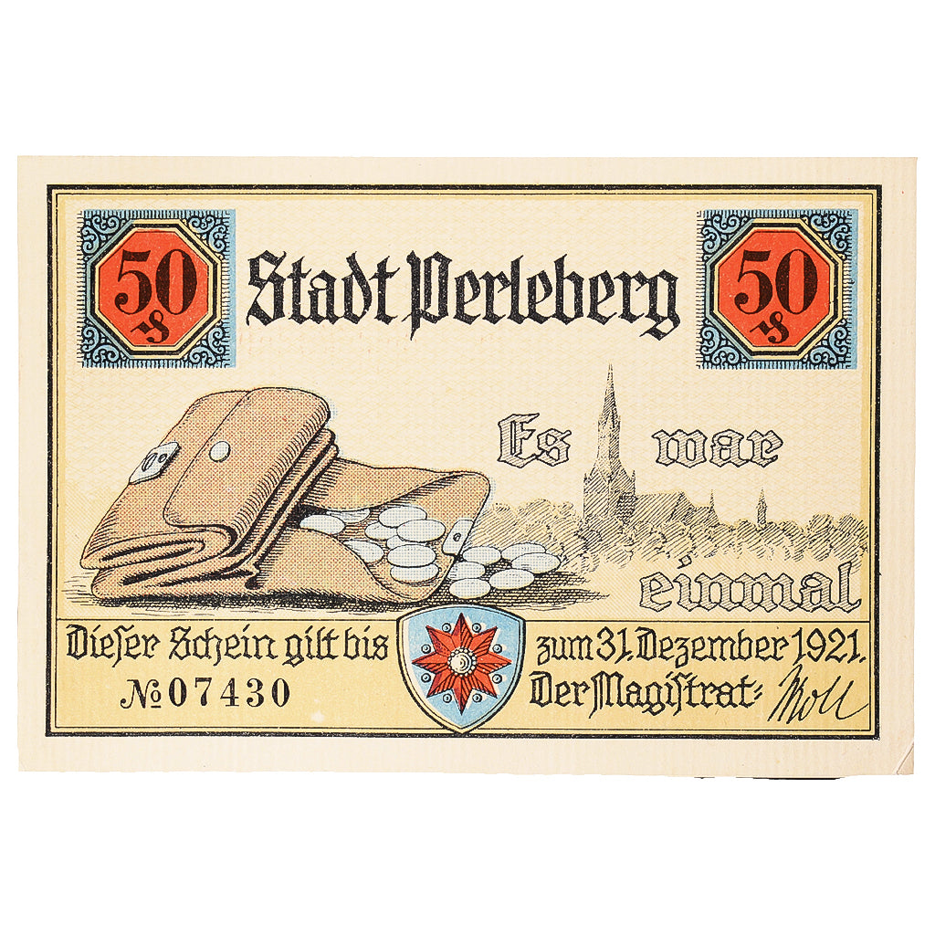 Nota, Alemanha, Perleberg, 50 Pfennig, Monument 1921-12-31, UNC(63) Mehl:1056.1