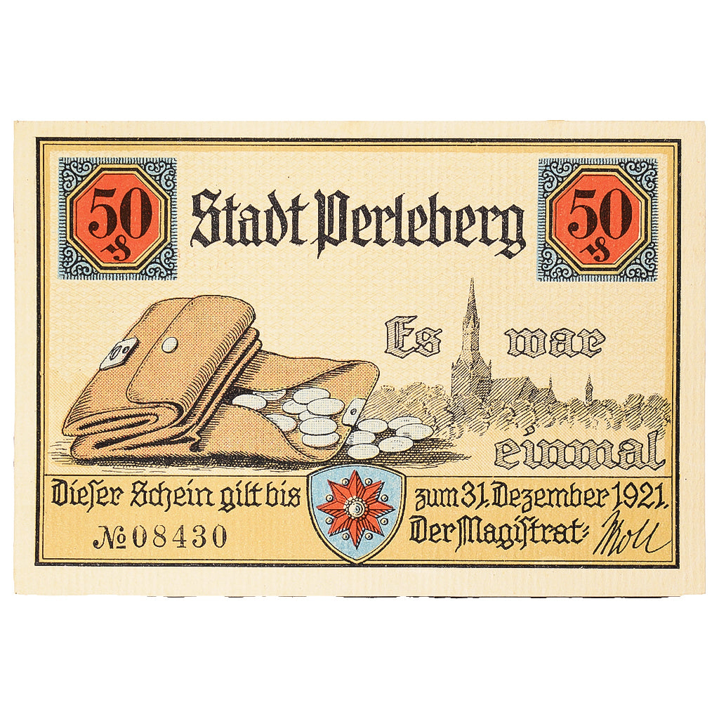 Banknot, Niemcy, Perleberg, 50 Pfennig, Eglise 1921-12-31, UNC(63) Mehl:1056.1