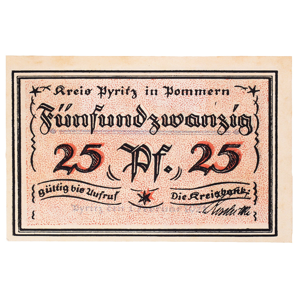 Geldschein, Deutschland, Pyritz, 25 Pfennig, blé 1921-02-01, UNZ- Mehl:1082.1b