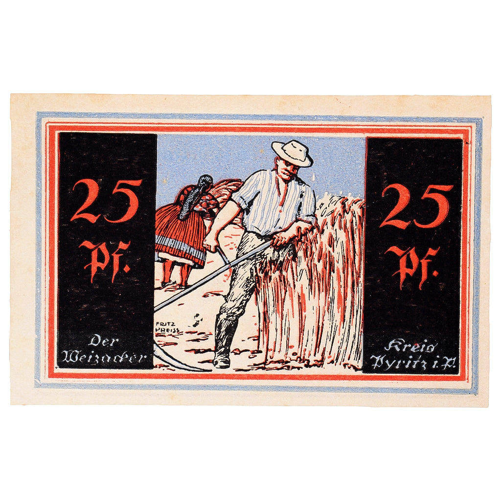 Geldschein, Deutschland, Pyritz, 25 Pfennig, blé 1921-02-01, UNZ- Mehl:1082.1b