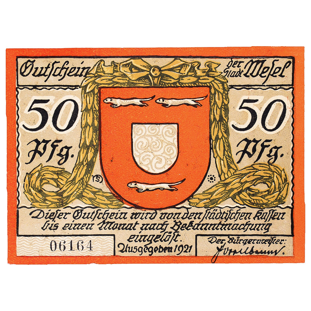 Geldschein, Deutschland, Wesel, 50 Pfennig, Blason, 1921, UNZ-, Mehl:1409.1a