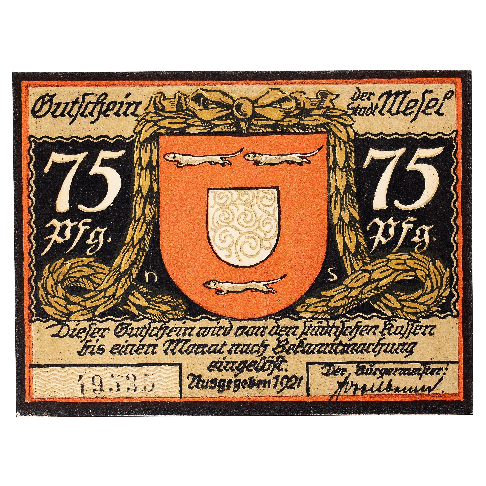 Nota, Alemanha, Wesel, 75 Pfennig, personnage, 1921, UNC(63), Mehl:1409.1a