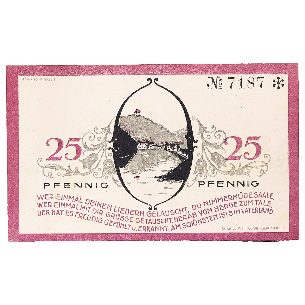 Geldschein, Deutschland, Ziegenrück, 25 Pfennig, fleuve, 1921 UNZ- Mehl:1472.1a