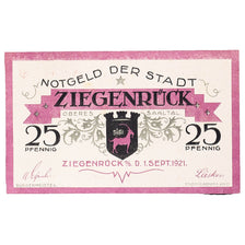 Banknote, Germany, Ziegenrück, 25 Pfennig, paysage, 1921 UNC(63) Mehl:1472.1a