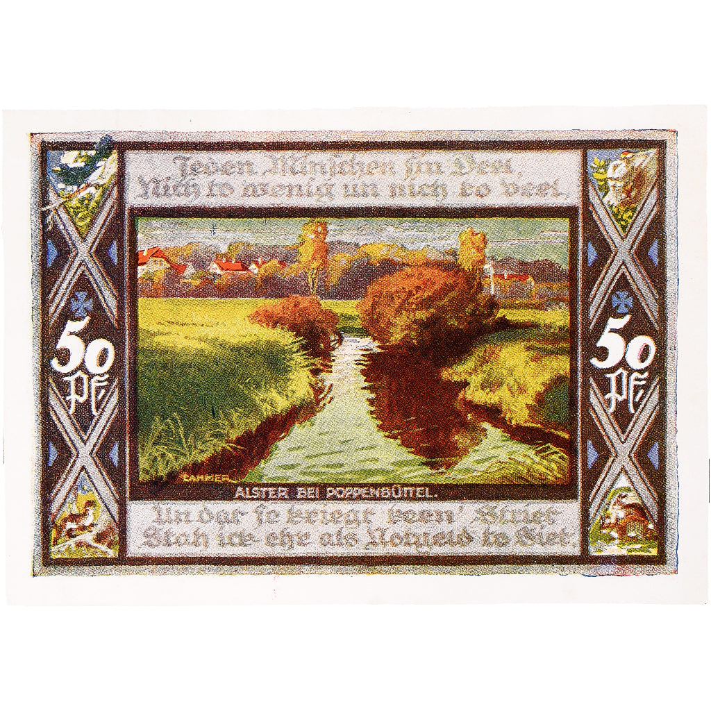 Geldschein, Deutschland, Poppenbüttel, 50 Pfennig, Rivière 1921 UNZ- Mehl:1068.1