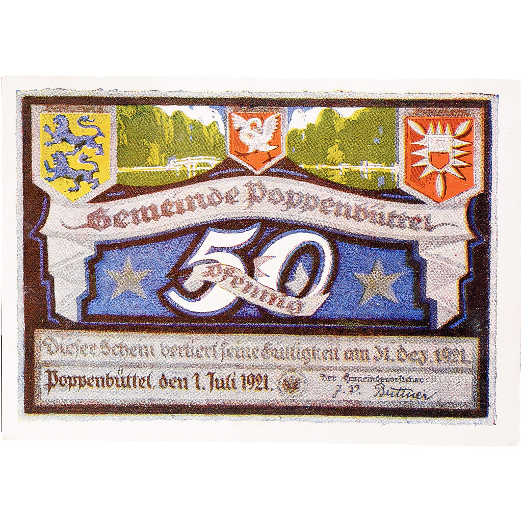 Banknot, Niemcy, Poppenbüttel, 50 Pfennig, parc 1920-12-31, UNC(63) Mehl:1068.1