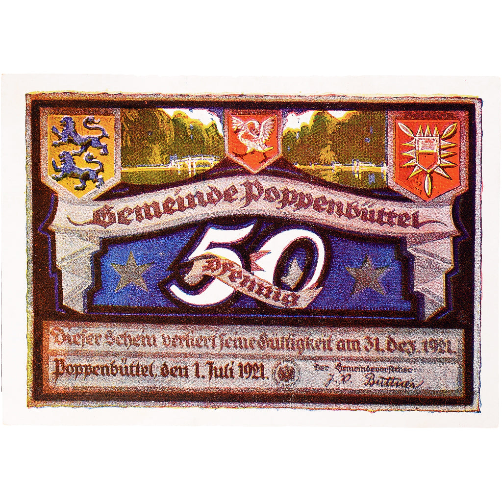 Banknot, Niemcy Poppenbüttel 50 Pfennig, écluse 1921-12-31, UNC(63) Mehl:1068.1