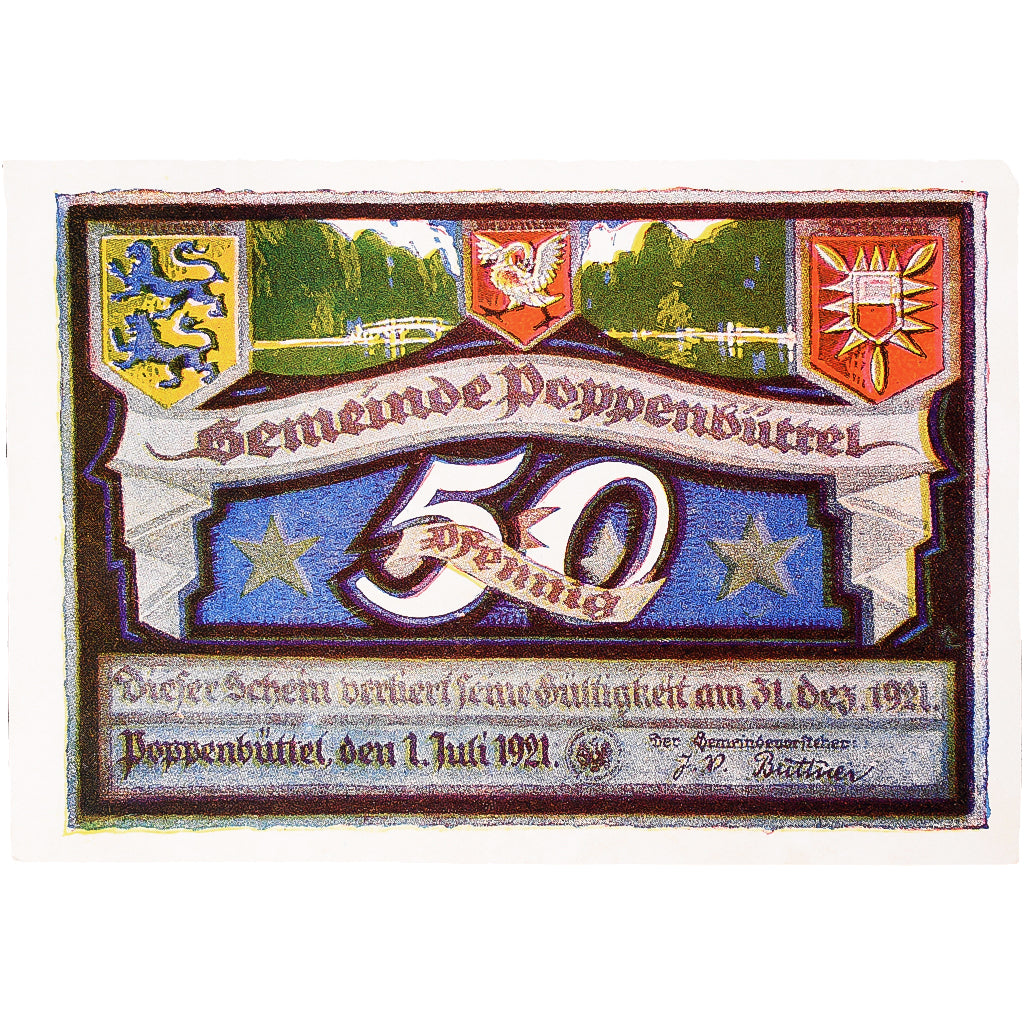 Banknot, Niemcy, Poppenbüttel, 50 Pfennig, pont 1921-12-31, UNC(63) Mehl:1068.1