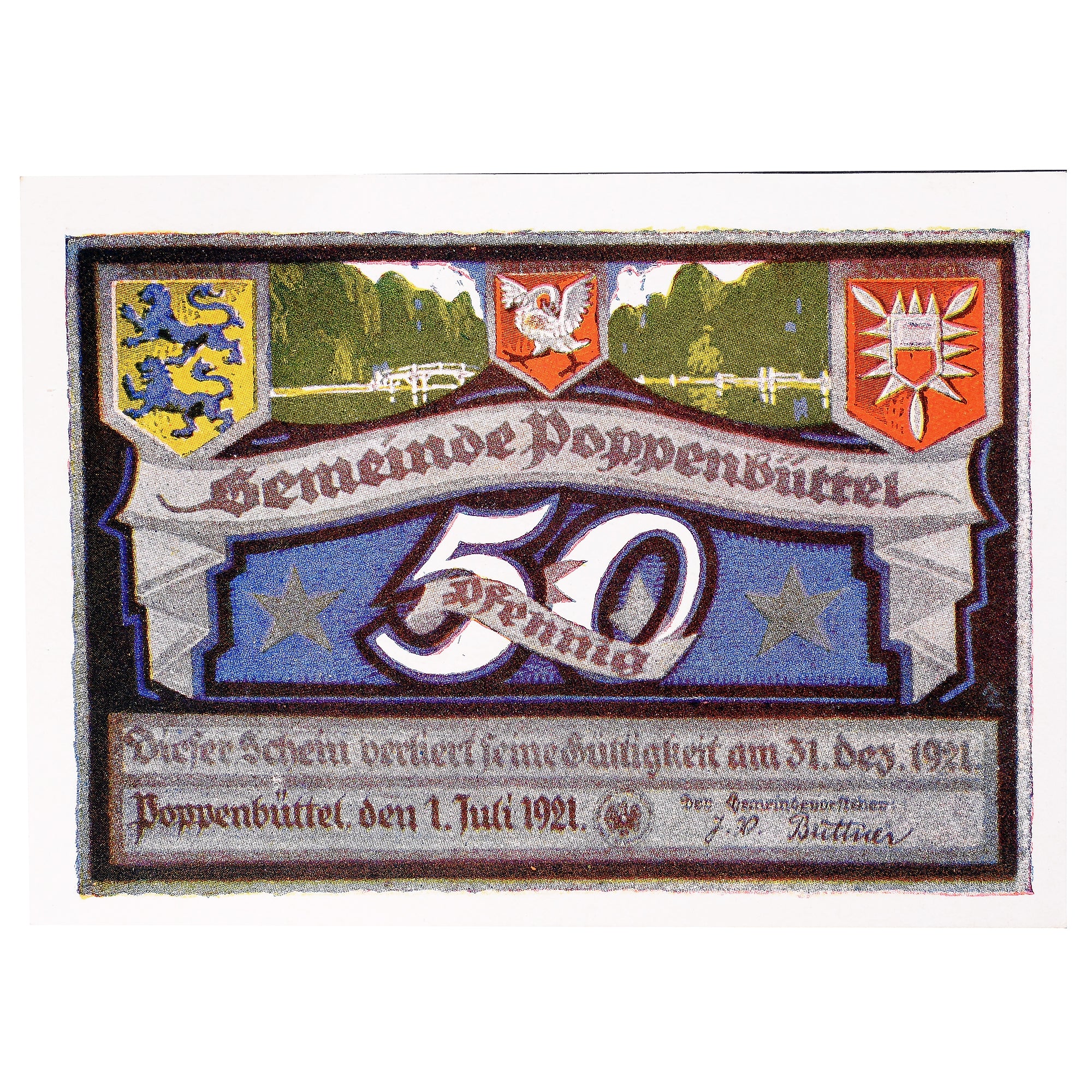 Geldschein, Deutschland, Poppenbüttel, 50 Pfennig, bateau, 1921 UNZ- Mehl:1068.1