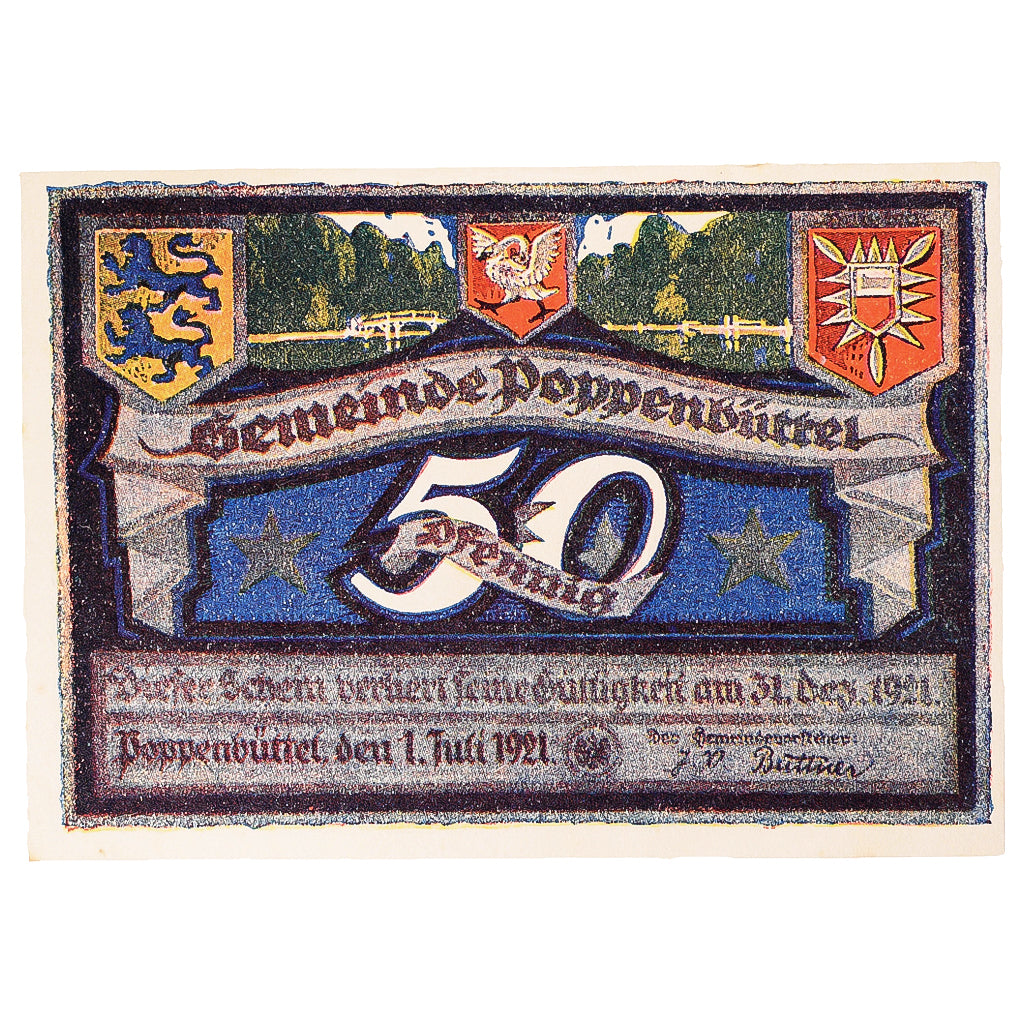 Banconote, Germania, Poppenbüttel, 50 Pfennig, paysage, 1921 SPL Mehl:1068.1