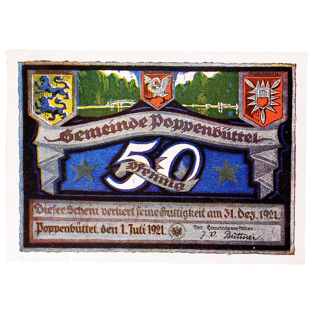 Geldschein, Deutschland, Poppenbüttel, 50 Pfennig, Forêt, 1921 UNZ- Mehl:1068.1