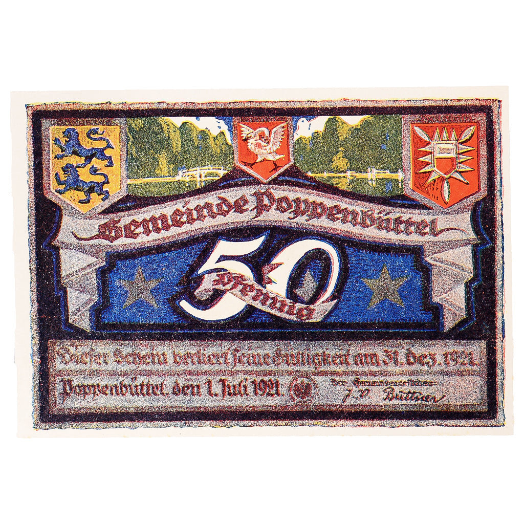 Geldschein, Deutschland, Poppenbüttel, 50 Pfennig, village 1921 UNZ- Mehl:1068.1