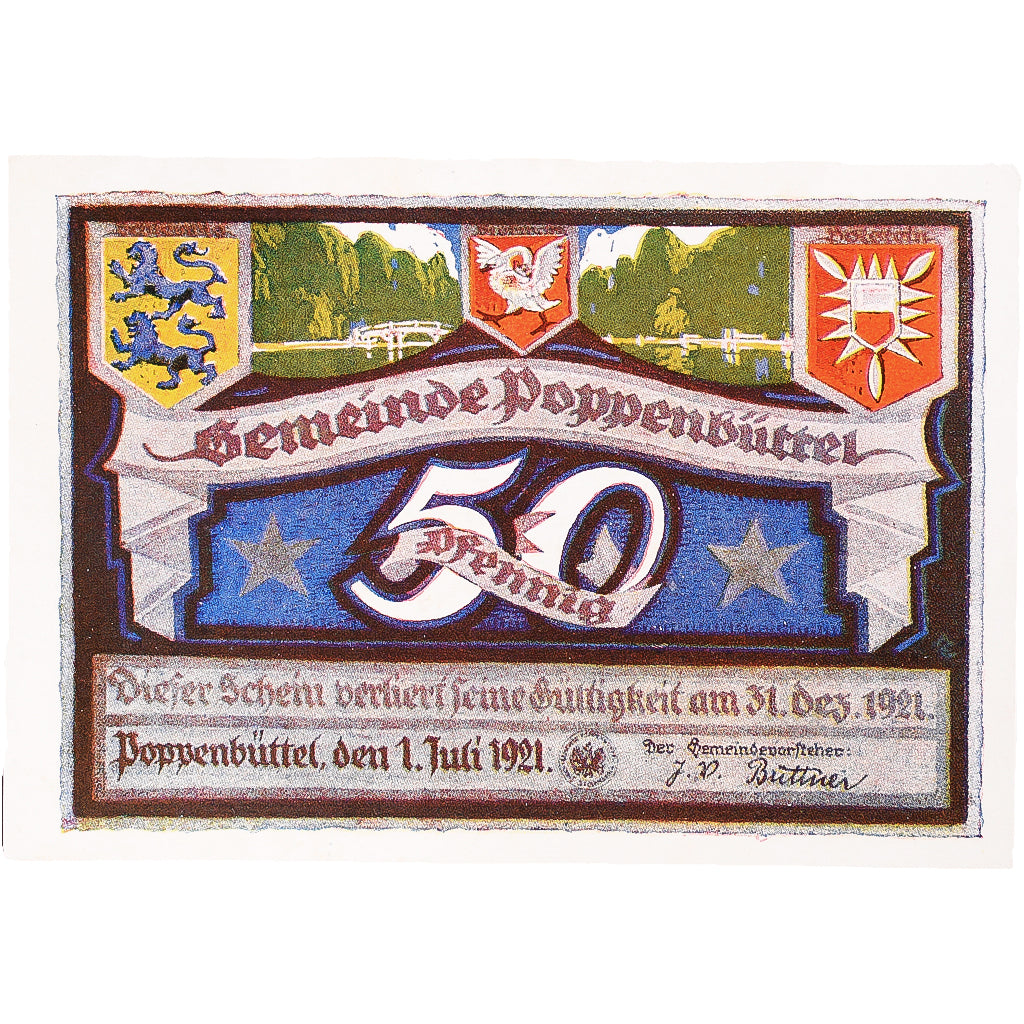 Geldschein Deutschland Poppenbüttel 50 Pfennig, paysage 1, 1921 UNZ- Mehl:1068.1