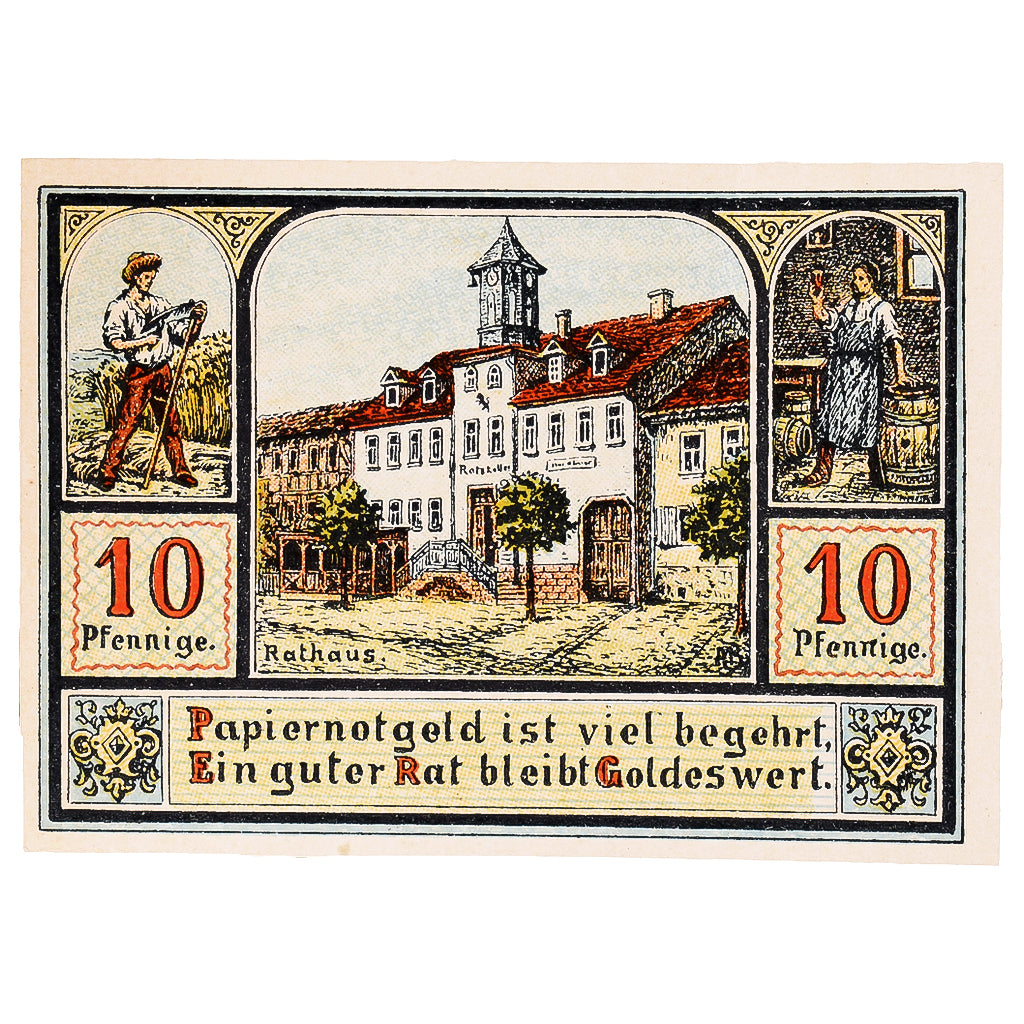 Banknot, Niemcy, Plaue Thür., 10 Pfennig, mairie 1921-10-30, UNC(63) Mehl:1062.1