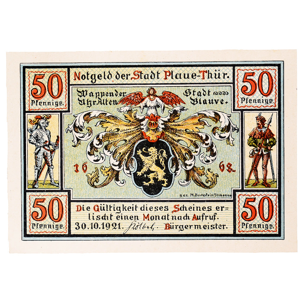 Geldschein, Deutschland, Plaue Thür., 50 Pfennig, ruine, 1921 UNZ- Mehl:1062.1