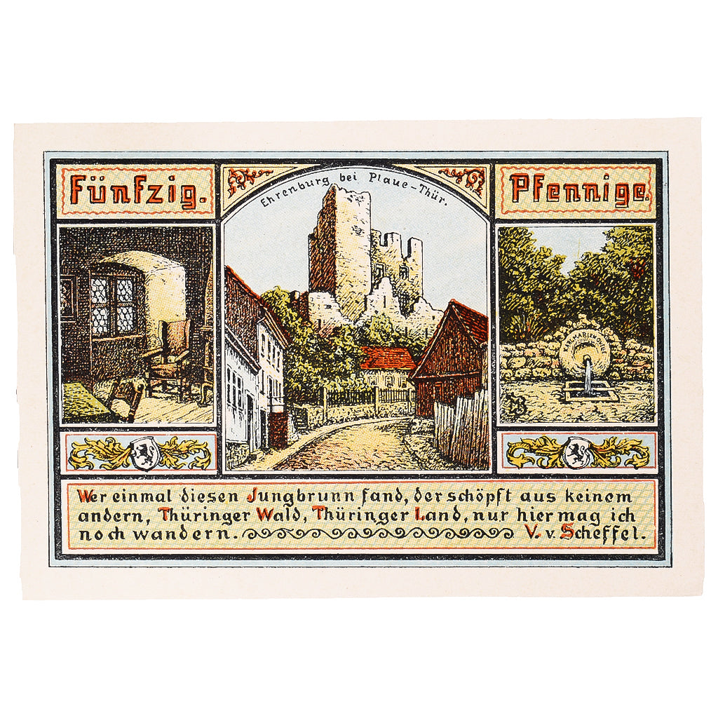 Geldschein, Deutschland, Plaue Thür., 50 Pfennig, ruine, 1921 UNZ- Mehl:1062.1