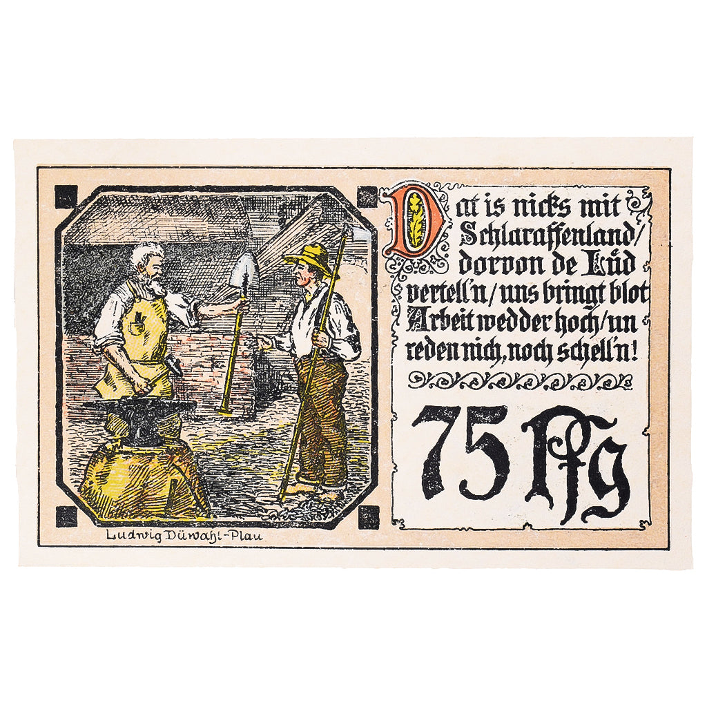 Geldschein, Deutschland, Plau, 75 Pfennig, personnage 1922, UNZ- Mehl:1061.1