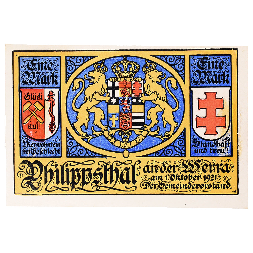 Geldschein, Deutschland, Philippsthal, 1 Mark, mairie, 1921 UNZ- Mehl:1058.1