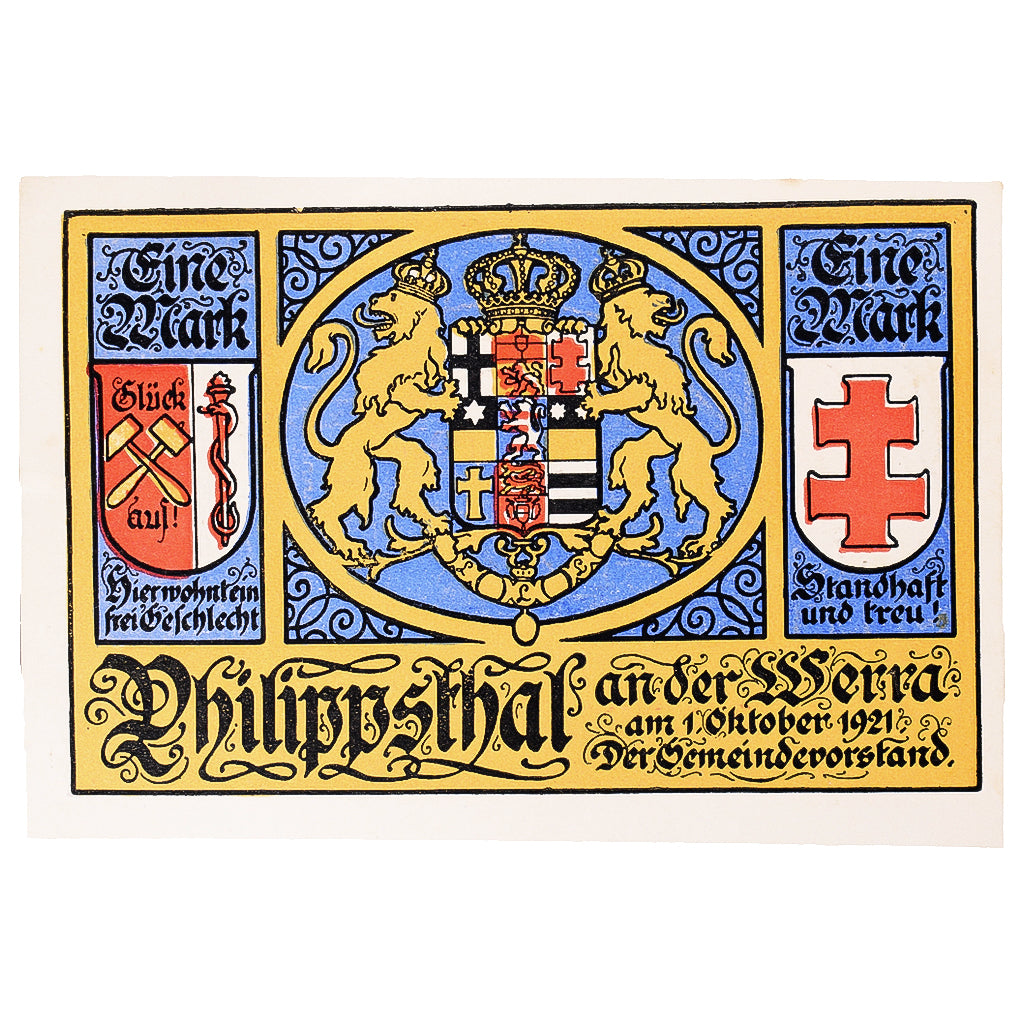 Geldschein, Deutschland, Philippsthal, 1 Mark, porte, 1921 UNZ- Mehl:1058.1