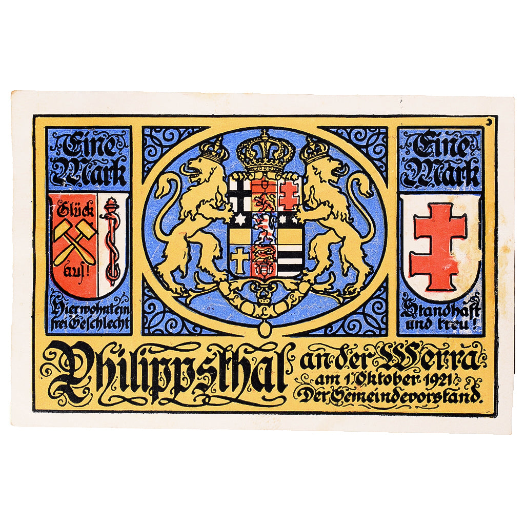 Geldschein, Deutschland, Philippsthal, 1 Mark, Blason 1921 UNZ- Mehl:1058.1
