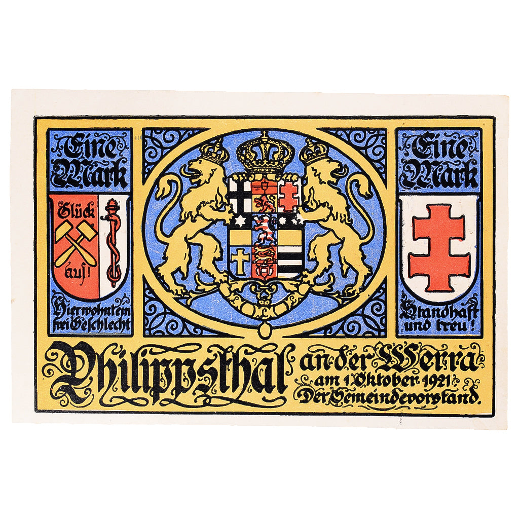 Geldschein, Deutschland, Philippsthal, 1 Mark, Eglise 1921 UNZ- Mehl:1058.1