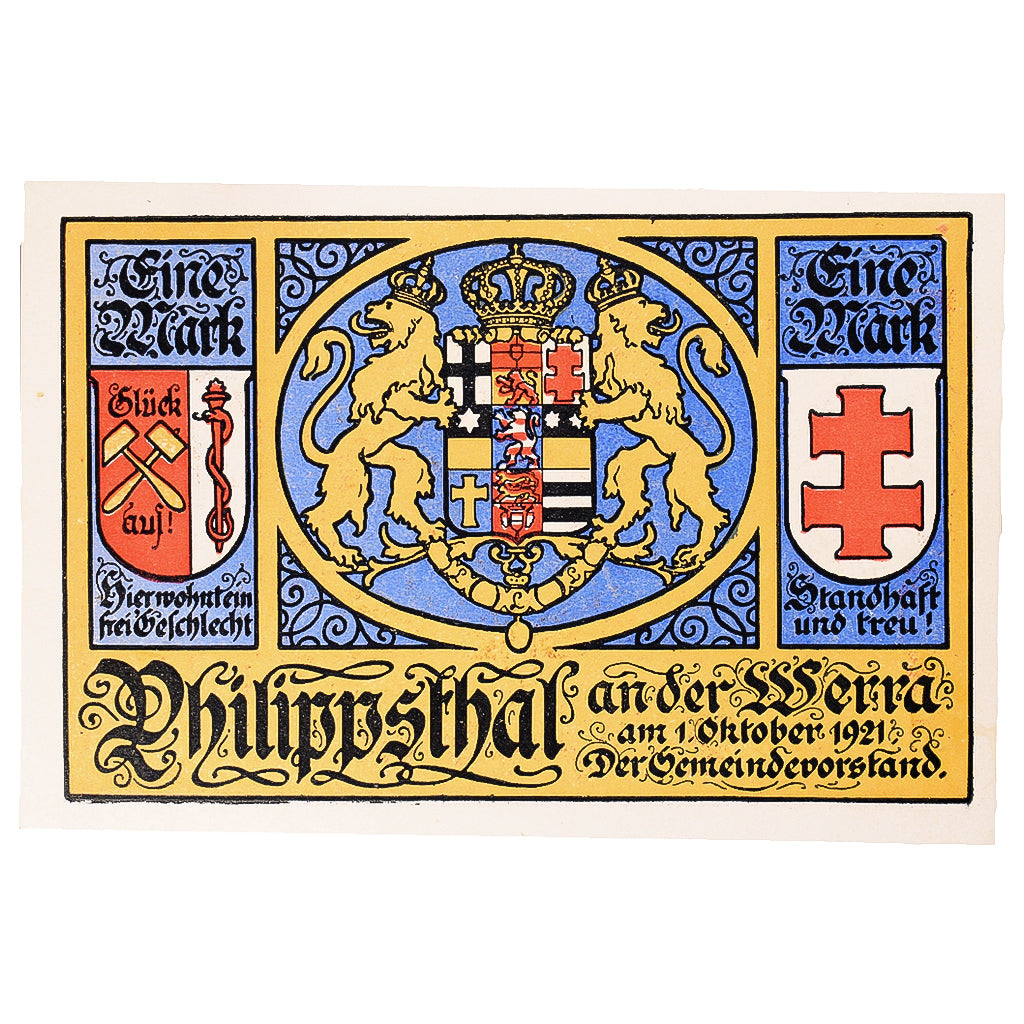 Banknot, Niemcy, Philippsthal, 1 Mark, cheval 1921-10-01, UNC(63) Mehl:1058.1