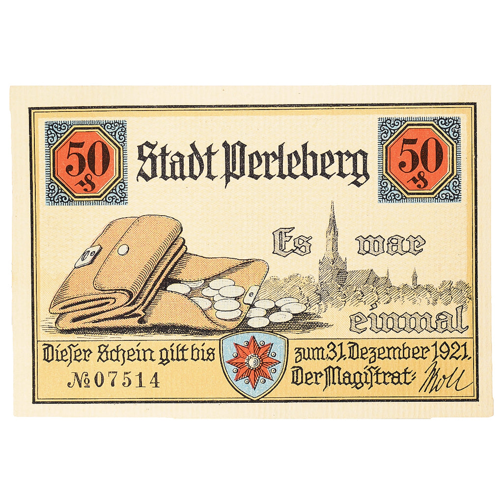 Geldschein, Deutschland, Perleberg, 50 Pfennig, Maison 1921 UNZ- Mehl:1056.1