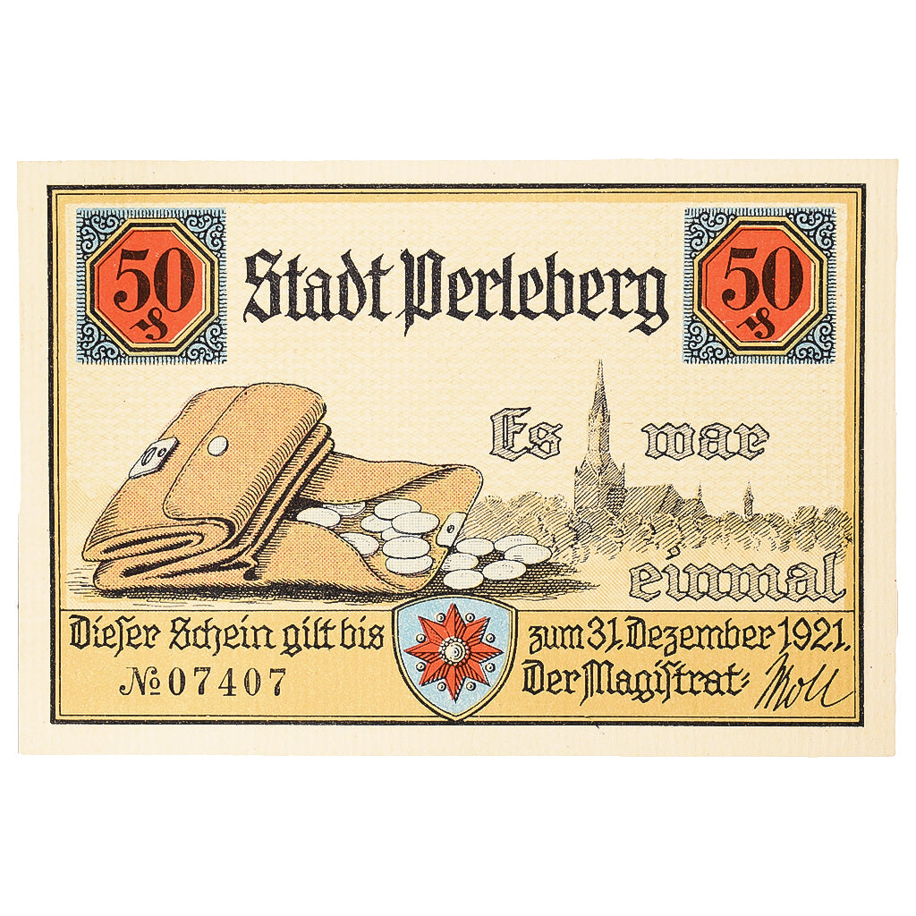 Geldschein, Deutschland, Perleberg, 50 Pfennig, Eglise, 1921 UNZ- Mehl:1056.1