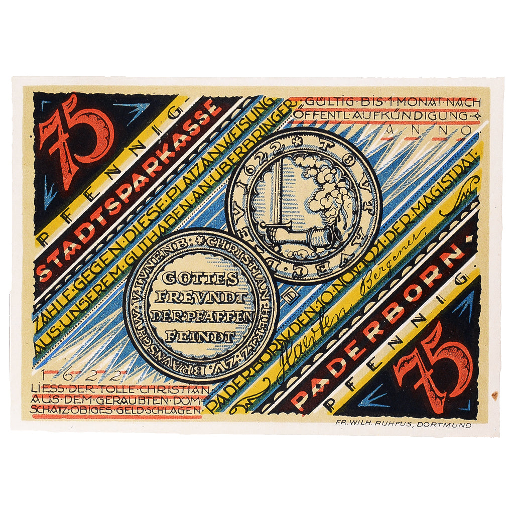 Banconote, Germania, Paderborn, 75 Pfennig, chevalier 1921-11-10 SPL Mehl:1043.3