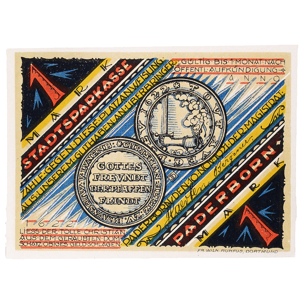 Banconote, Germania, Paderborn, 1 Mark, personnage 1921-11-10, SPL Mehl:1043.3