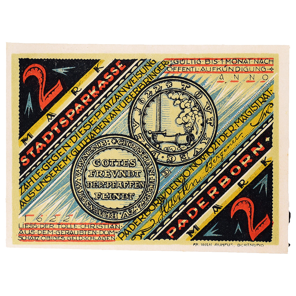 Geldschein, Deutschland, Paderborn, 2 Mark, marche 1921-11-10, UNZ- Mehl:1043.3