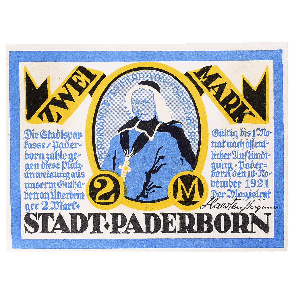 Banconote, Germania, Paderborn, 2 Mark, Eglise 1, 1921-11-10, SPL Mehl:1043.1