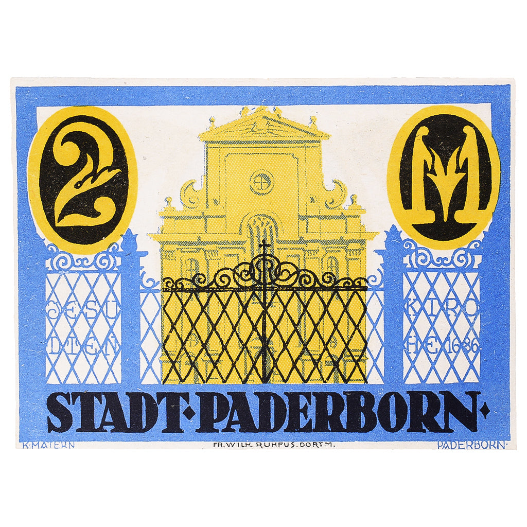 Banconote, Germania, Paderborn, 2 Mark, Eglise 1, 1921-11-10, SPL Mehl:1043.1