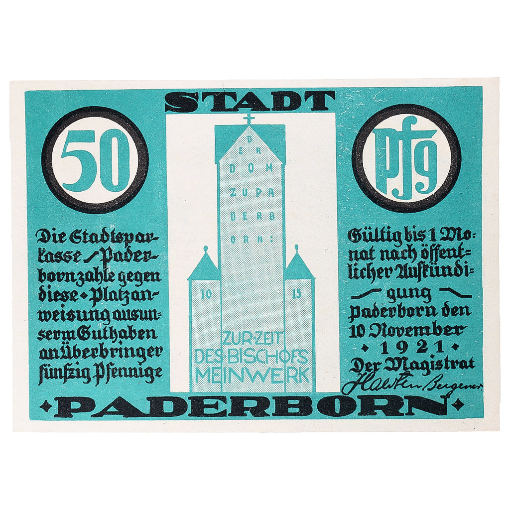 Banconote, Germania, Paderborn, 50 Pfennig, château, 1921 SPL Mehl:1043.1