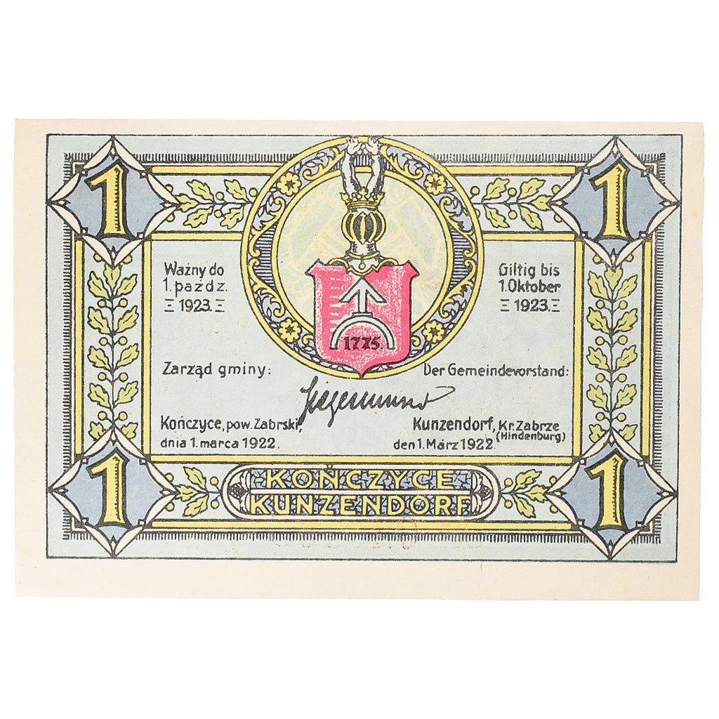 Geldschein, Deutschland, Kunzendorf, 1 Mark, Usine, 1923 UNZ- Mehl:750.1