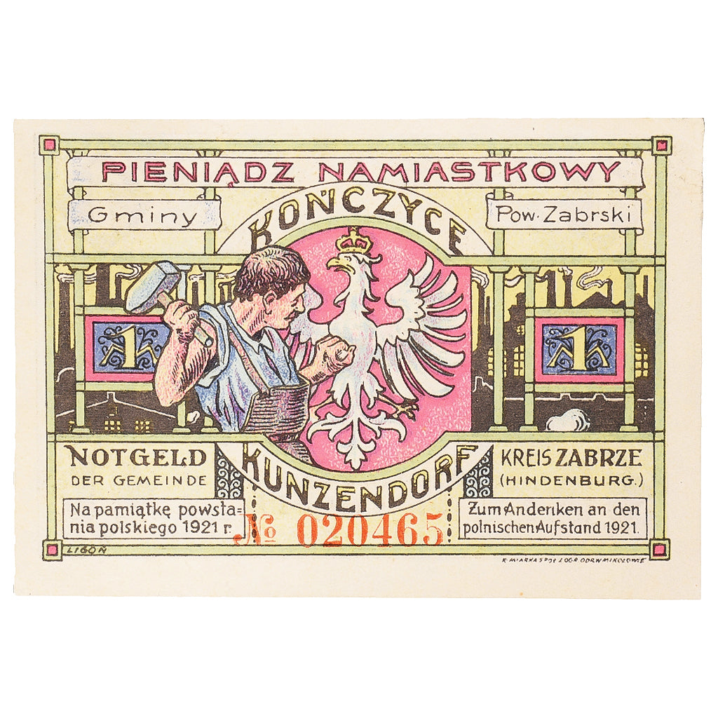 Geldschein, Deutschland, Kunzendorf, 1 Mark, Usine, 1923 UNZ- Mehl:750.1