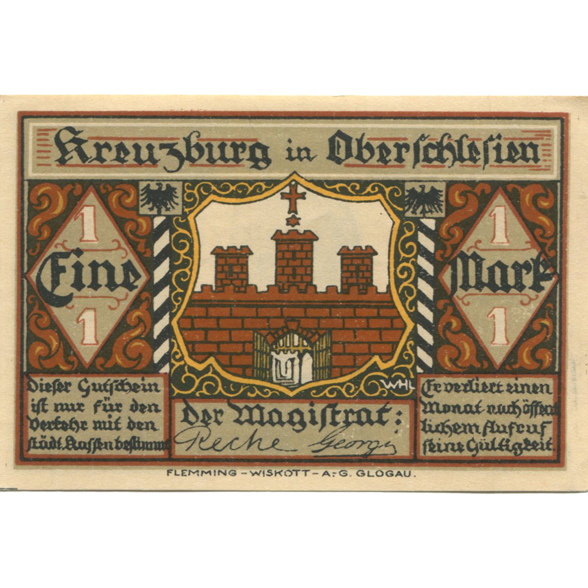 Banknot, Niemcy, Kreuzburg, 1 Mark, portrait, 1921, UNC(63), Mehl:744.3b