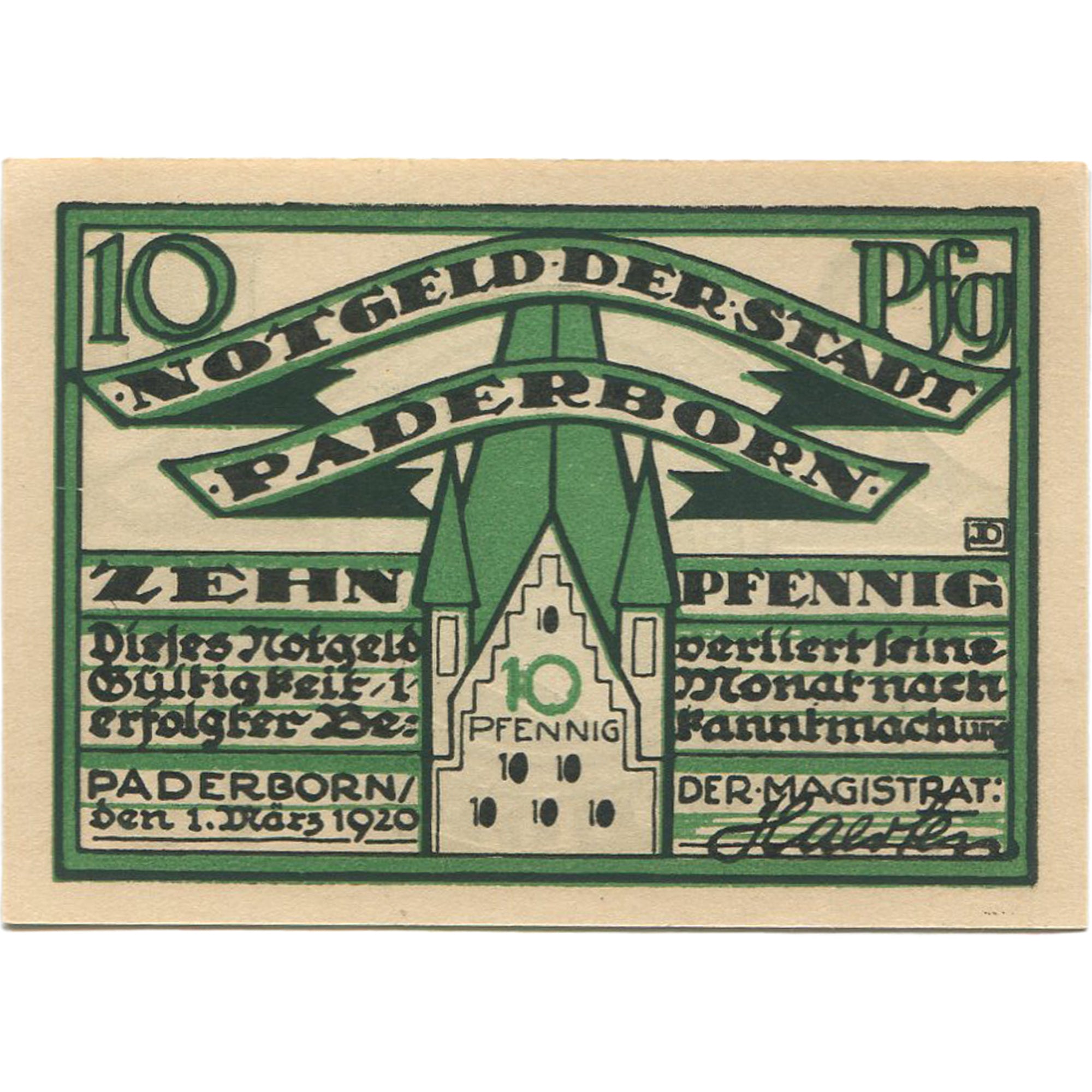 Geldschein, Deutschland, Paderborn, 10 Pfennig, château, 1920 UNZ- Mehl:P1.2