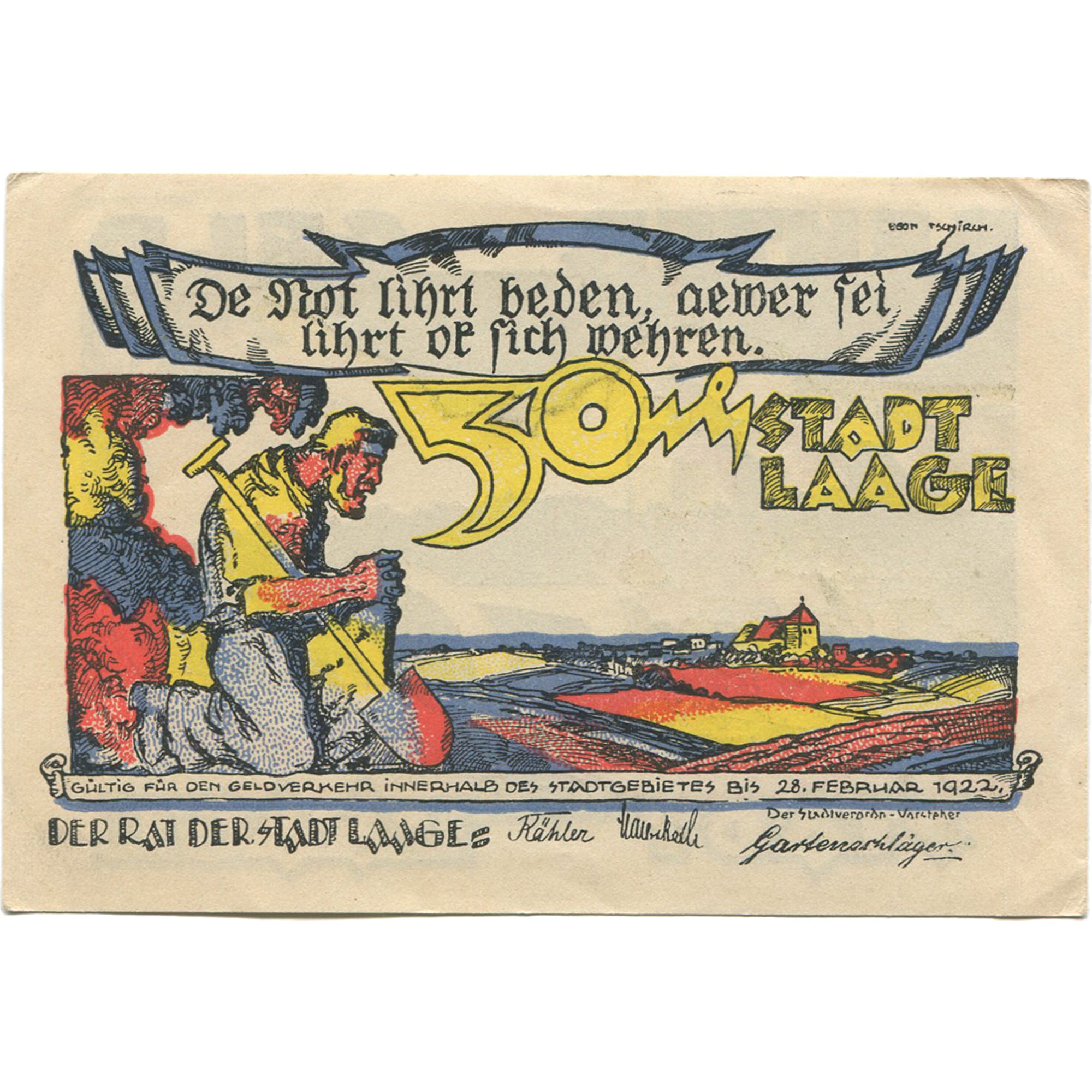 Banknot, Niemcy, Laage, 50 Pfennig, paysage 1922-02-28, UNC(63) Mehl:754.1