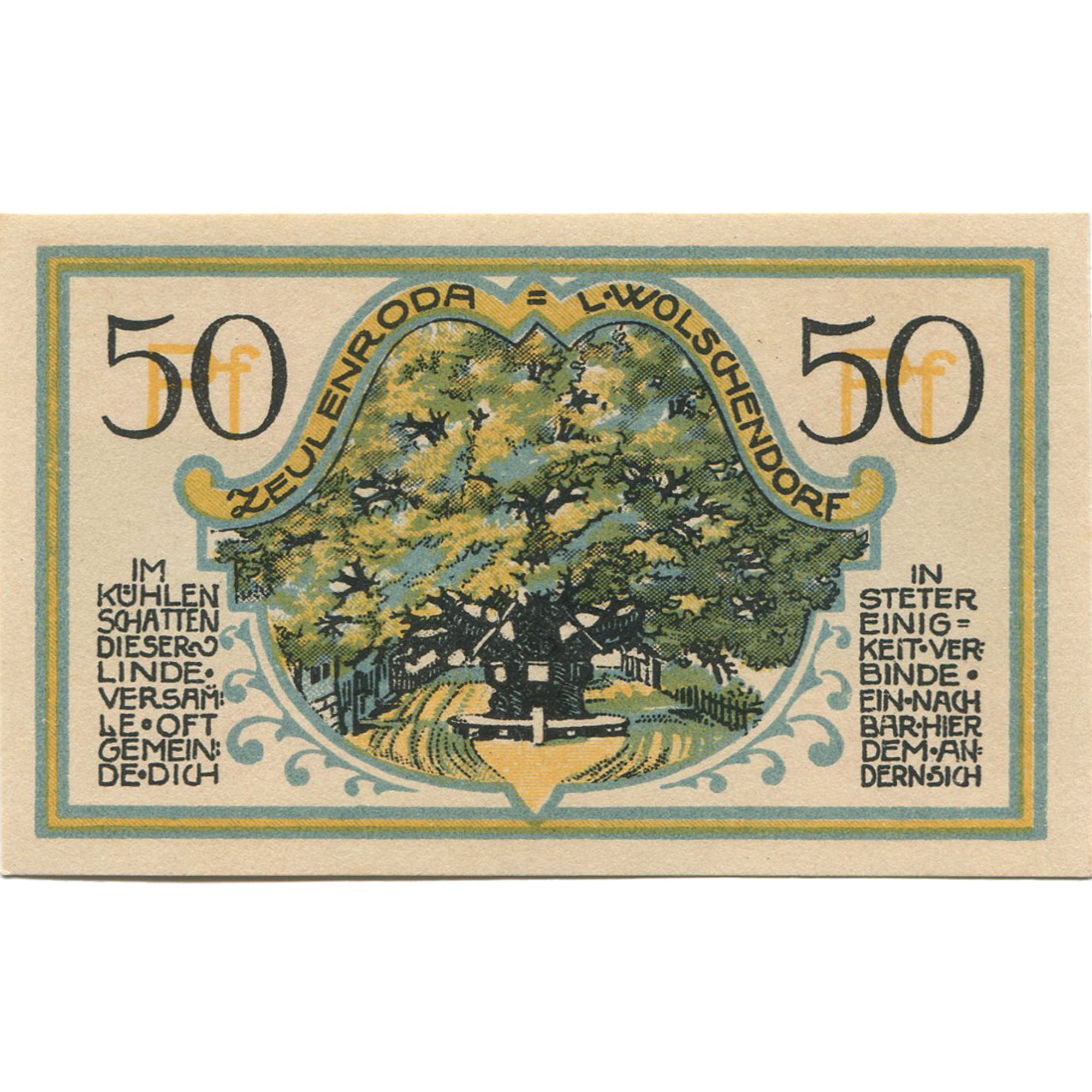 Billet, Allemagne, Zeulenroda, 50 Pfennig, arbre, 1921 SPL Mehl:1470.1