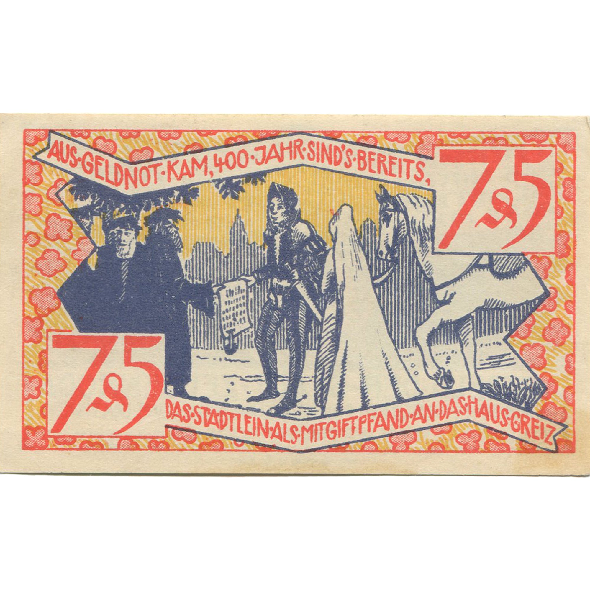 Geldschein, Deutschland, Zeulenroda, 75Pfennig personnage, 1921 UNZ- Mehl:1470.1
