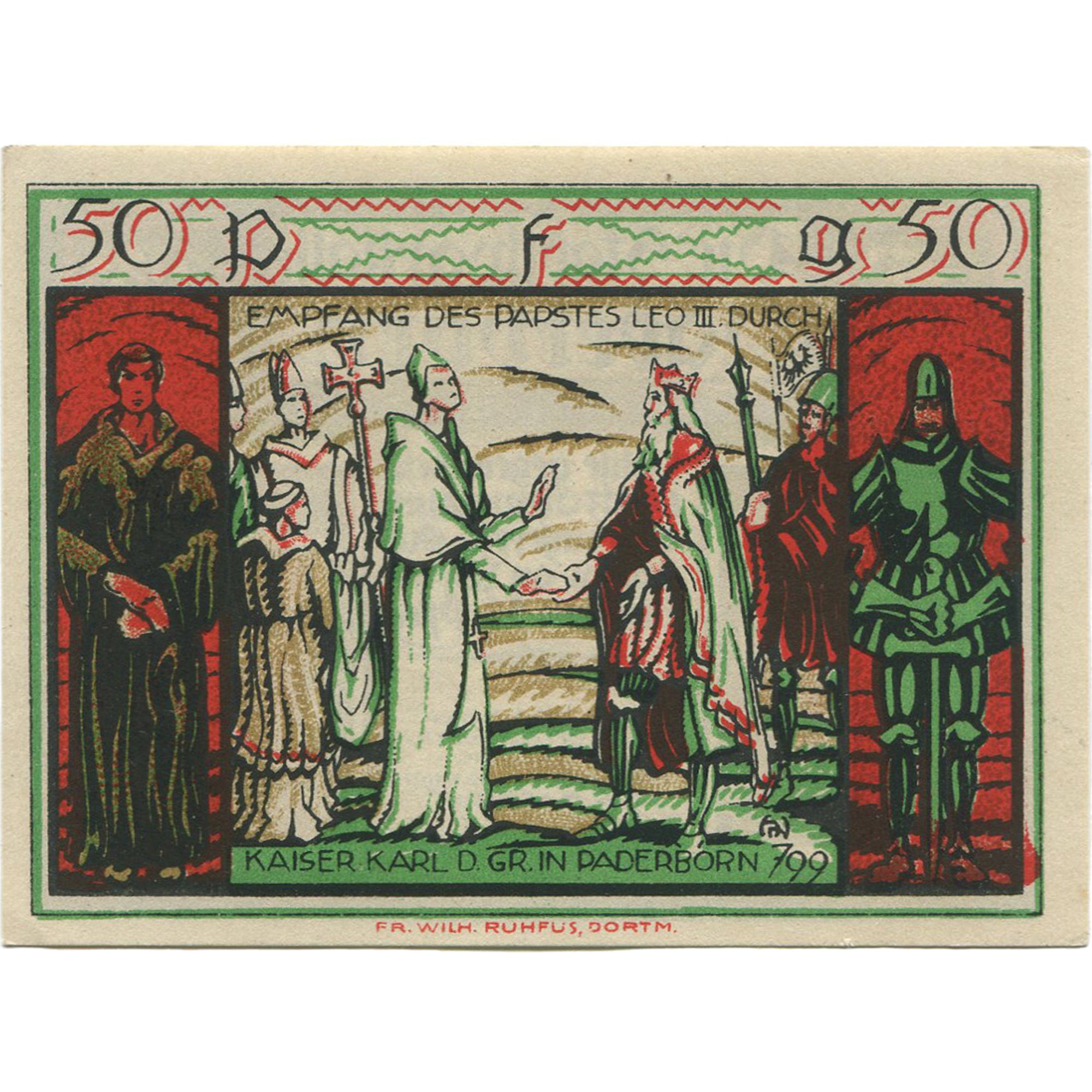 Banknot, Niemcy, Paderborn, 50 Pfennig, Blason, 1921 UNC(63) Mehl:1043.2